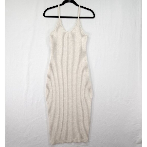 7 For All Mankind Ribbed Sweater Midi Dress Size Large V-Neck Spaghetti Straps - Picture 1 of 12